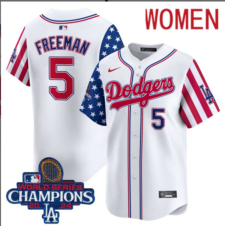 Women MLB Los Angeles Dodgers 5 Freeman American Style white 2024 World Series Champions Limited Jersey